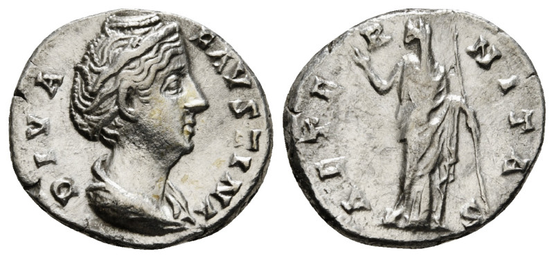 DIVA FAUSTINA I (Died 140/1). Denarius. Rome. Struck under Antoninus Pius.
Obv: ...