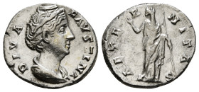DIVA FAUSTINA I (Died 140/1). Denarius. Rome. Struck under Antoninus Pius.
Obv: DIVA FAVSTINA.
Draped bust right.
Rev: AETERNITAS.
Aeternitas (or Juno...