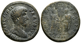 LUCIUS VERUS (161-169). Sestertius. Rome.
Obv: IMP CAES L AVREL VERVS AVG.
Laureate bust right, with slight drapery.
Rev: CONCORD AVGVSTOR TR P / C...