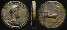 Commodus (177-192), Rome, AD 189-190,
Æ Medallion (67,99 g - 41,13 mm)
IMP COMMODVS AVG PIVS FELIX, laureate, draped and cuirassed bust r., Rv. P - ...