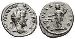 SEPTIMIUS SEVERUS (193-211). Denarius. Rome.
Obv: L SEPT SEV AVG IMP XI PART MAX.
Laureate head right.
Rev: AEQVITATI AVGG.
Aequitas standing left, ho...