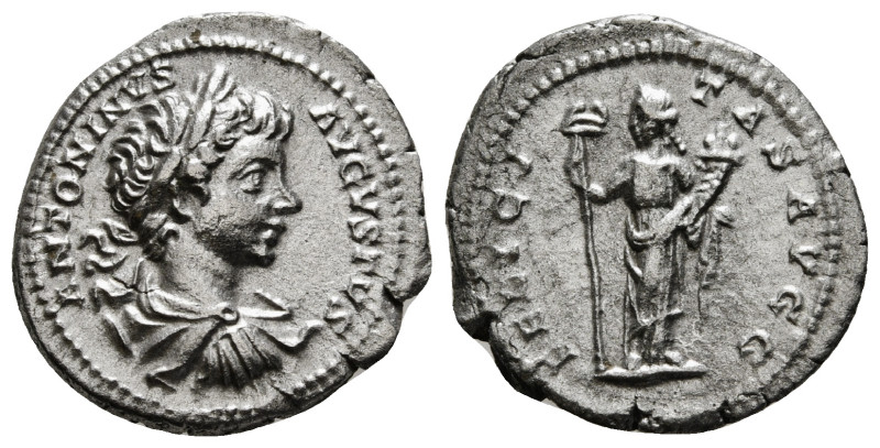 CARACALLA (198-217). Denarius. Rome.
Obv: ANTONINVS AVGVSTVS.
Laureate, draped a...