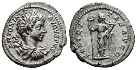 CARACALLA (198-217). Denarius. Rome.
Obv: ANTONINVS AVGVSTVS.
Laureate, draped and cuirassed bust right.
Rev: FELICITAS AVGG.
Felicitas standing facin...