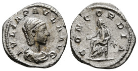 JULIA PAULA (Augusta, 219-220). Denarius. Rome.
Obv: IVLIA PAVLA AVG.
Draped bust right.
Rev: CONCORDIA.
Concordia seated left on throne, holding pate...