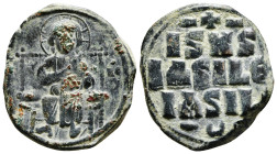 ANONYMOUS FOLLES. Class D. Time of Constantine IX (Circa 1042-1055). Follis. Constantinople.
Obv: IC - XC.
Christ, nimbate, seated facing on throne, h...