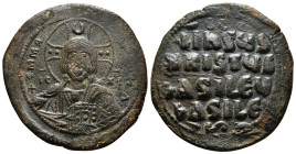 ANONYMOUS FOLLES. Class A2. Attributed to Basil II & Constantine VIII (976-1025). Follis. Constantinople.
Obv: + ЄMMANOVHΛ / IC - XC.
Facing bust of C...