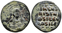 ANONYMOUS FOLLES. Class A2. Attributed to Basil II & Constantine VIII (976-1025). Follis. Constantinople.
Obv: + ЄMMANOVHΛ / IC - XC.
Facing bust of C...
