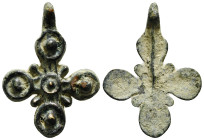 Pendant Cross. Middle Byzantine, 10thC-11thC.
Cross necklace; bronze; arms rounded at the ends, each with a pair of lateral protrusions.
Condition : S...