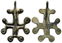 Pendant Cross. Middle Byzantine, 10thC-11thC.
Cross necklace; bronze; arms rounded at the ends, each with a pair of lateral protrusions.
Condition : S...
