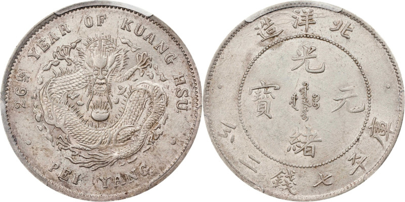(t) CHINA. Chihli (Pei Yang). 7 Mace 2 Candareens (Dollar), Year 26 (1900). Tien...