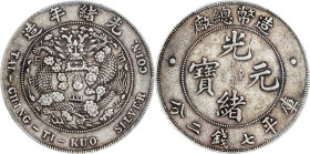 (t) CHINA. 7 Mace 2 Candareens (Dollar), ND (1908). Tientsin Mint. Kuang-hsu (Guangxu). PCGS EF-40.
L&M-11; K-216; KM-Y-14; WS-0029. A problem-free e...