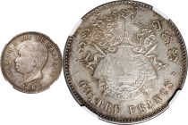 CAMBODIA. 4 Francs Restrike, "1860" (ca. 1887-1901). Phnom Penh Mint. Norodom I. NGC MS-66.
KMX-M8; Gad-8; Lec-83. A phenomenal example of the issue,...