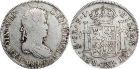 CHILE. 8 Reales, 1817-So FJ. Santiago Mint. Ferdinand VII. PCGS Genuine--Tooled, Fine Details.
KM-80; Cal-1410. One of the RAREST dates in the Chilea...