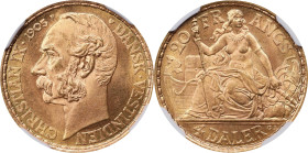 DANISH WEST INDIES. 4 Daler (20 Francs), 1905. Copenhagen Mint. Christian IX. NGC MS-66.
Fr-2; KM-72. One of the more stately and elite representativ...