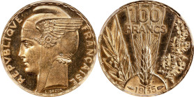 FRANCE. 100 Francs, 1935. Paris Mint. PCGS MS-64 Prooflike.
Fr-598; KM-880; Gad-1148. A classic type with art deco flair, this near-Gem provides a pr...