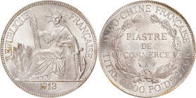 FRENCH INDO-CHINA. Piastre, 1913-A. Paris Mint. PCGS MS-64.
KM-5A.1; Gad-35; Lec-294. Enticing and appealing, this near-Gem glitters and glows, with ...