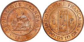 FRENCH INDO-CHINA. Centime, 1894-A. Paris Mint. PCGS MS-64 Red Brown.
KM-1; Lec-45. A radiant near-Gem that glistens with fiery red luster. Exception...