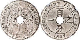 FRENCH INDO-CHINA. Copper-Nickel-Zinc Centime Essai (Pattern), 1897-A. Paris Mint. NGC MS-65.
KM-E6; Gad-7; Lec-51. This appealing Gem example delive...