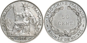 FRENCH INDO-CHINA. Copper-Nickel 50 Centimes Piefort Essai (Pattern), 1946. Paris Mint. NGC SPECIMEN-64.
KM-PE7; Lec-263. Mintage: 104. A tremendous ...