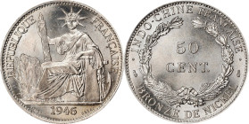 FRENCH INDO-CHINA. Copper-Nickel 50 Centimes Essai (Pattern), 1946. Paris Mint. PCGS SPECIMEN-66.
KM-E41; Lec-264; Gad-33. Mintage: 1,100. A lovely G...