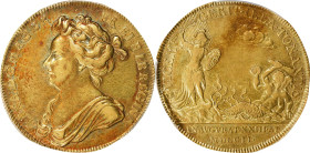 GREAT BRITAIN. Anne Coronation Gold Medal, 1702. London Mint. PCGS AU-50.
MI-228/4; Eimer-390. By J. Croker. Mintage: 858. Diameter: 35mm; Weight: 18...