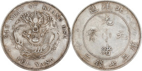 CHINA. Chihli (Pei Yang). 7 Mace 2 Candareens (Dollar), Year 34 (1908). Tientsin Mint. Kuang-hsu (Guangxu). PCGS Genuine--Cleaned, VF Details.
L&M-46...