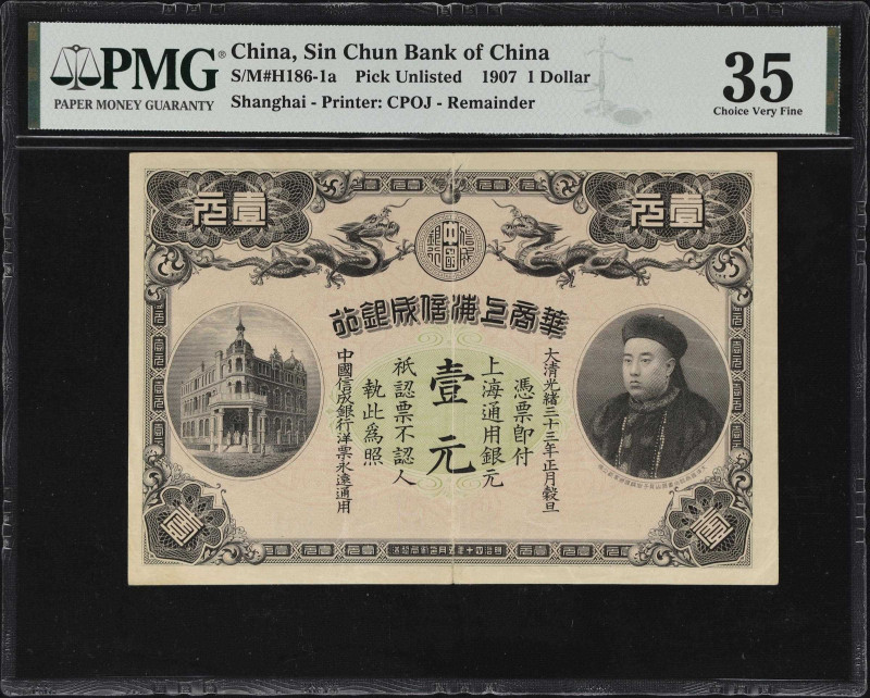 (t) CHINA--EMPIRE. Sin Chun Bank of China. 1 Dollar, 1907. P-Unlisted. Remainder...