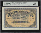 (t) CHINA--EMPIRE. Imperial Chinese Railways. 10 Dollars, 1899. P-A61a. Remainder. PMG Choice Very Fine 35.
Serial number 1591. Blue on yellow-orange...