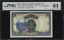 (t) CHINA--REPUBLIC. China & South Sea Bank Limited. 1 Yuan, 1931. P-A132a. PMG Choice Uncirculated 64.
Shanghai, serial number ZP279128. Blue on lig...