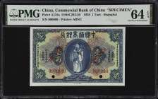 (t) CHINA--REPUBLIC. Commercial Bank of China. 1 Tael, 1920. P-A134s. Specimen. PMG Choice Uncirculated 64 EPQ.
Shanghai, serial number 000000. Blue ...