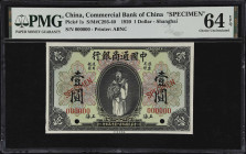 (t) CHINA--REPUBLIC. Commercial Bank of China. 1 Dollar, 1920. P-1s. Specimen. PMG Choice Uncirculated 64 EPQ.
Shanghai, serial number 000000. Black ...