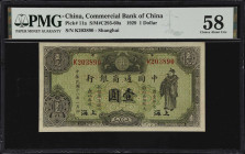 (t) CHINA--REPUBLIC. Commercial Bank of China. 1 Dollar, 1929. P-11a. PMG Choice About Uncirculated 58.
Shanghai, serial number K203890. Black on gre...