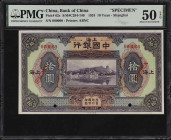 (t) CHINA--REPUBLIC. Bank of China. 10 Yuan, 1924. P-62s. Specimen. PMG About Uncirculated 50 EPQ.
Shanghai, serial number 000000. Purple and multico...