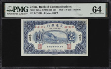 (t) CHINA--REPUBLIC. Bank of Communications. 1 Yuan, 1919. P-125a. PMG Choice Uncirculated 64.
Harbin, serial number 0471078. Blue, hillside village ...