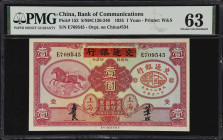 (t) CHINA--REPUBLIC. Bank of Communications Overprinted on The National Industrial Bank of China. 1 Yuan, 1935. P-152. PMG Choice Uncirculated 63.
Sh...