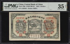 (t) CHINA--REPUBLIC. Central Bank of China. 5 Dollars, 1926. P-186a. PMG Choice Very Fine 35 Net. Repaired, Ink Stamp.
Red serial number A103845. Gre...
