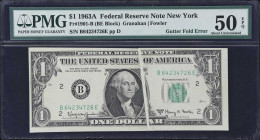 UNITED STATES. Fr. 1901-B. 1963A 1 Dollar Federal Reserve Note. New York. Gutter Fold Error. PMG About Uncirculated 50 EPQ.
Serial number B64234726E....