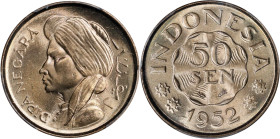 INDONESIA. 50 Sen, 1952. PCGS SPECIMEN-65.
KM-9.
Ex. King's Norton Mint Collection. 

1952年印尼50仙。

Estimate: $400.00- $600.00
