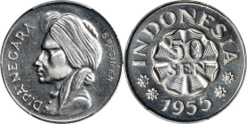 INDONESIA. Copper-Nickel 50 Sen Pattern, 1955. PCGS SPECIMEN-64.
KM-Pn2. With raised "SPECIMEN" in obverse legend at 2 to 3 o'clock.
Ex. King's Nort...