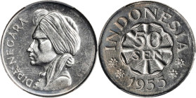 INDONESIA. 50 Sen, 1955. Birmingham (Kings Norton) Mint. PCGS SPECIMEN-62.
KM-10.1.
Ex. King's Norton Mint Collection. 

1955年印尼50仙樣幣。

Estimate...