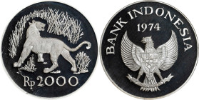 INDONESIA. 2000 Rupiah, 1974. Londor or Llantrisant Mint. PCGS PROOF-69 Deep Cameo.
KM-39A. Wildlife Conservation Series. Javan tiger. 

1974年印度尼西亞...