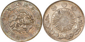 JAPAN. Yen, Year 3 (1870). Osaka Mint. Mutsuhito (Meiji). PCGS MS-62.
KM-Y-5.1; JNDA-01-09; JC-09-9-1. Type I, with border. This nearly-Choice Mint S...