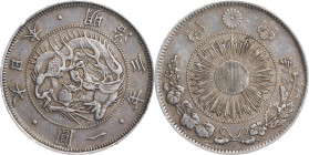 JAPAN. Yen, Year 3 (1870). Osaka Mint. Mutsuhito (Meiji). PCGS EF-45.
KM-Y-5.1; JNDA-01-09; JC-09-9-1. Type 1 with border. 

日本明治三年一圓銀幣。大阪造幣廠。
1型，...