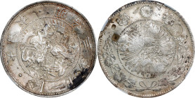 JAPAN. Yen, Year 3 (1870). Osaka Mint. Mutsuhito (Meiji). NGC--Chopmarked.
KM-Y-28.1; JNDA-01-09A. Countermark: "Gin" in reverse right field. Applied...