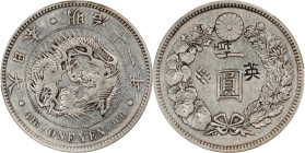 JAPAN. Yen, Year 11 (1878). Osaka Mint. Mutsuhito (Meiji). PCGS Genuine--Chopmark, EF Details.
KM-Y-A25.2; JNDA-01-10; JC-09-10-1. Shallow veins vari...