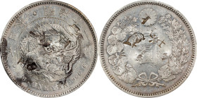 JAPAN. Yen, Year 12 (1879). Osaka Mint. Mutsuhito (Meiji). PCGS Genuine--Chopmark, AU Details.
KM-Y-A25.2; JNDA-01-10; JC-09-10-1.

日本明治十二年一圓銀幣。大阪造...