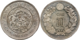 JAPAN. Yen, Year 17 (1884). Osaka Mint. Mutsuhito (Meiji). NGC AU-58.
KM-Y-A25.2; JNDA-01-10; JC-09-10-1. 

日本明治十七年一圓銀幣。大阪造幣廠。

Estimate: $200.00...