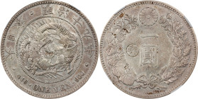 JAPAN. Yen, Year 19 (1886). Osaka Mint. Mutsuhito (Meiji). NGC AU-55.
KM-Y-28a.2; JNDA-01-10C; JC-09-10-4. "Gin" countermark on left. 

日本明治十九年一圓銀幣...