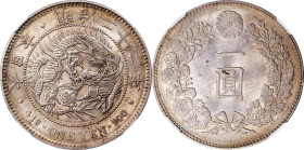 JAPAN. Yen, Year 22 (1889). Osaka Mint. Mutsuhito (Meiji). NGC MS-61.
KM-Y-A25.3; JNDA-01-10A; JC-09-10-2.

日本明治二十二年一圓銀幣。大阪造幣廠。

Estimate: $400.0...