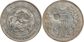 JAPAN. Yen, Year 25 (1892). Osaka Mint. Mutsuhito (Meiji). PCGS Genuine--Harshly Cleaned, EF Details.
KM-Y-A25.3; JNDA-01-10A. 4 Flames variety; "Gin...